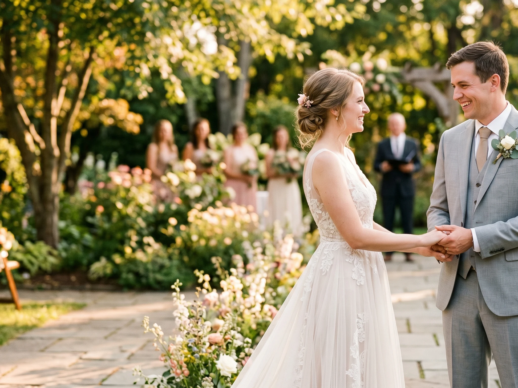 Happy couple at outdoor ceremony